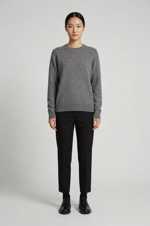 Girocollo in Maglia Rasata in Puro Cashmere Derby