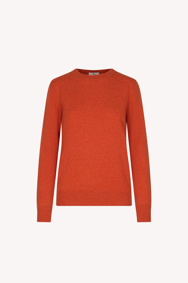 Orange Pure Cashmere Crew Neck Sweater in Plain Stitch