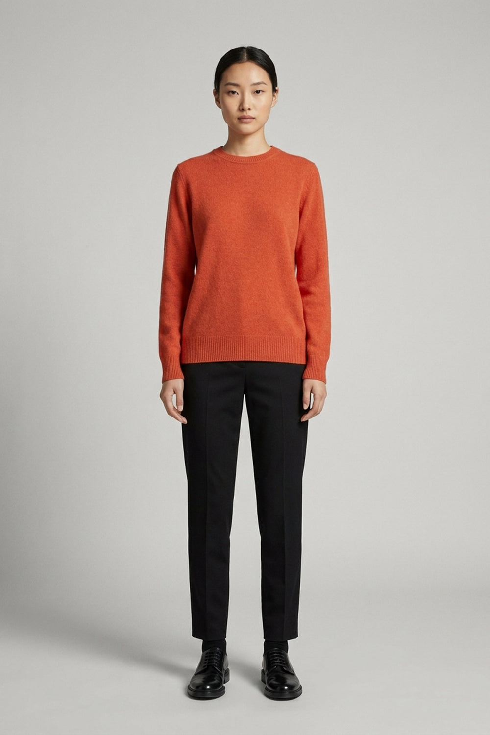Orange Pure Cashmere Crew Neck Sweater in Plain Stitch