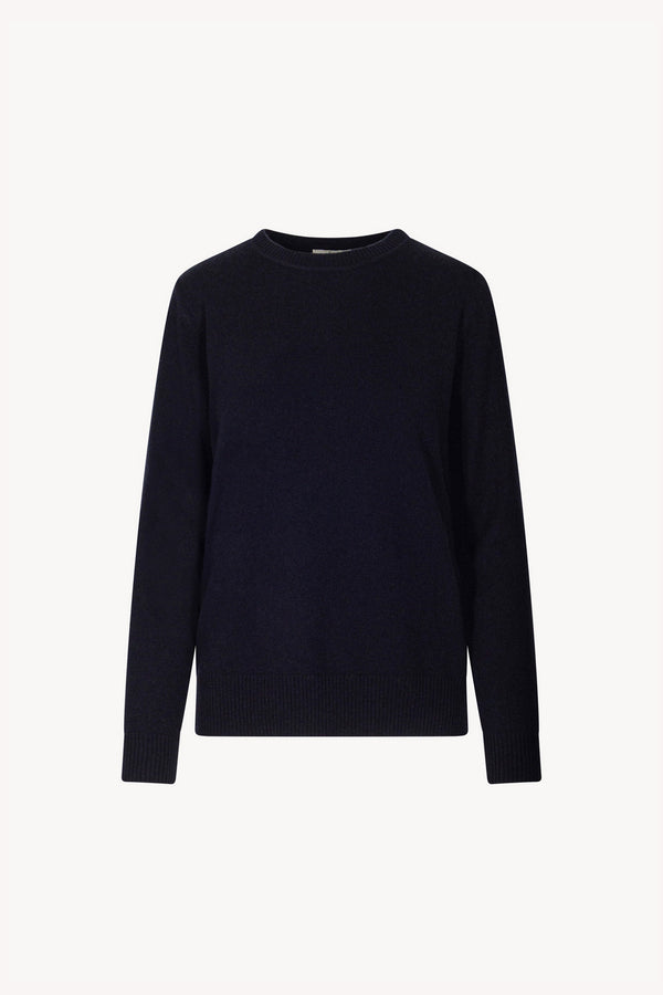 Midnight Blue Pure Cashmere Crew Neck Sweater in Plain Stitch