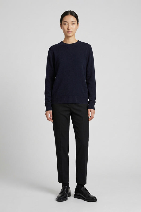 Midnight Blue Pure Cashmere Crew Neck Sweater in Plain Stitch