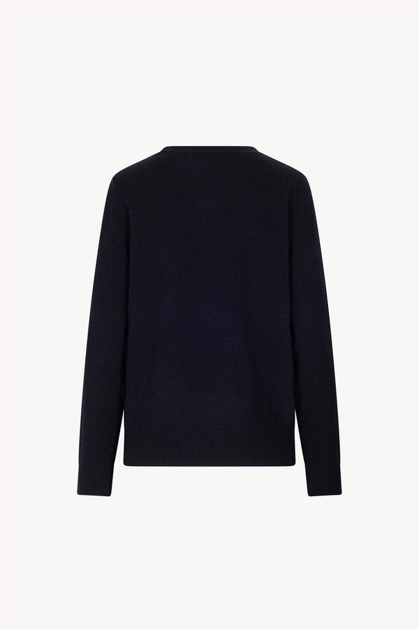 Midnight Blue Pure Cashmere Crew Neck Sweater in Plain Stitch