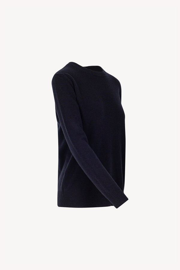 Midnight Blue Pure Cashmere Crew Neck Sweater in Plain Stitch