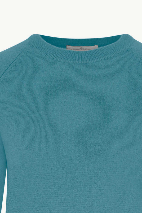 Girocollo Manica Raglan in Puro Cashmere Turchese