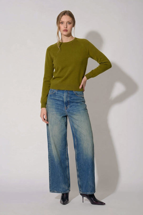 Girocollo Manica Raglan in Puro Cashmere Oliva