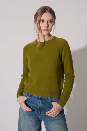 Girocollo Manica Raglan in Puro Cashmere Oliva