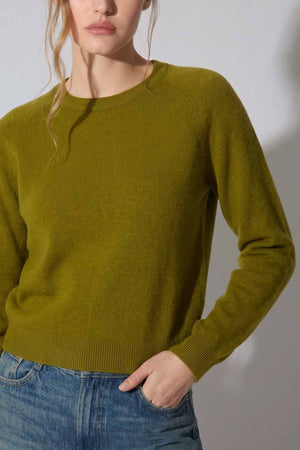 Girocollo Manica Raglan in Puro Cashmere Oliva