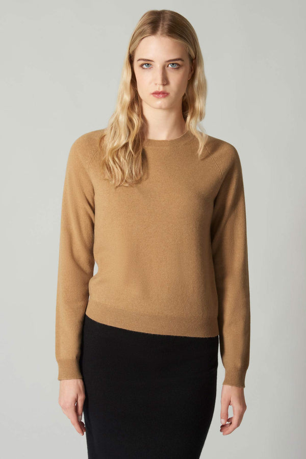Girocollo Manica Raglan in Puro Cashmere Cammello