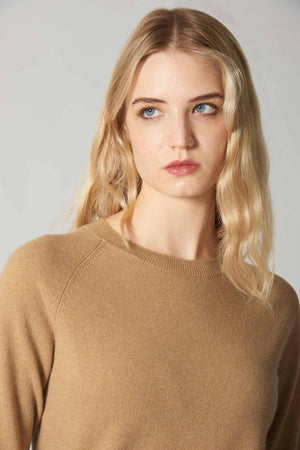 Girocollo Manica Raglan in Puro Cashmere Cammello