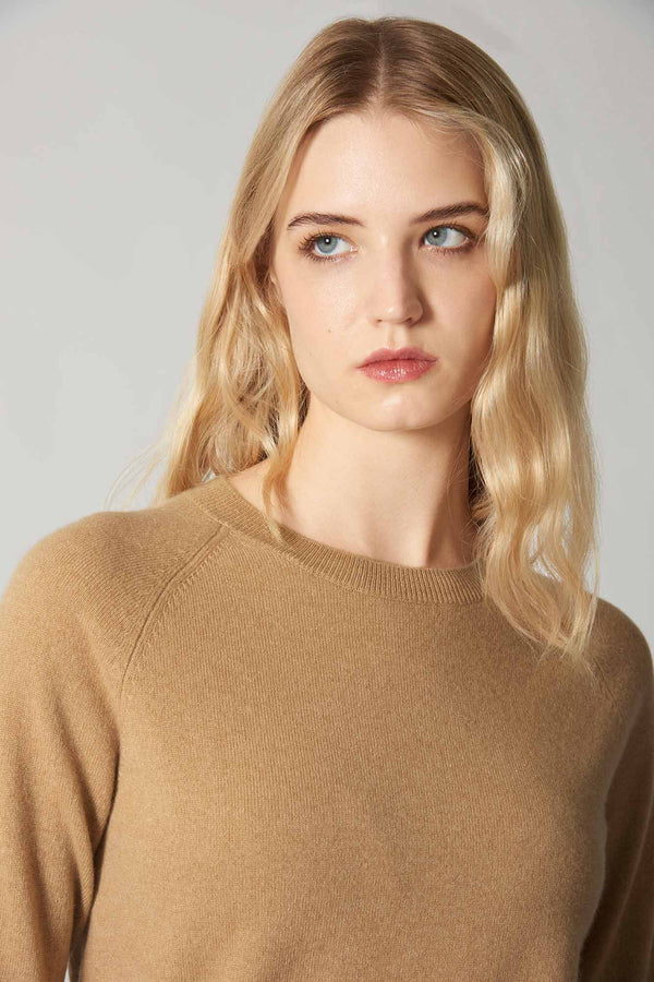 Girocollo Manica Raglan in Puro Cashmere Cammello