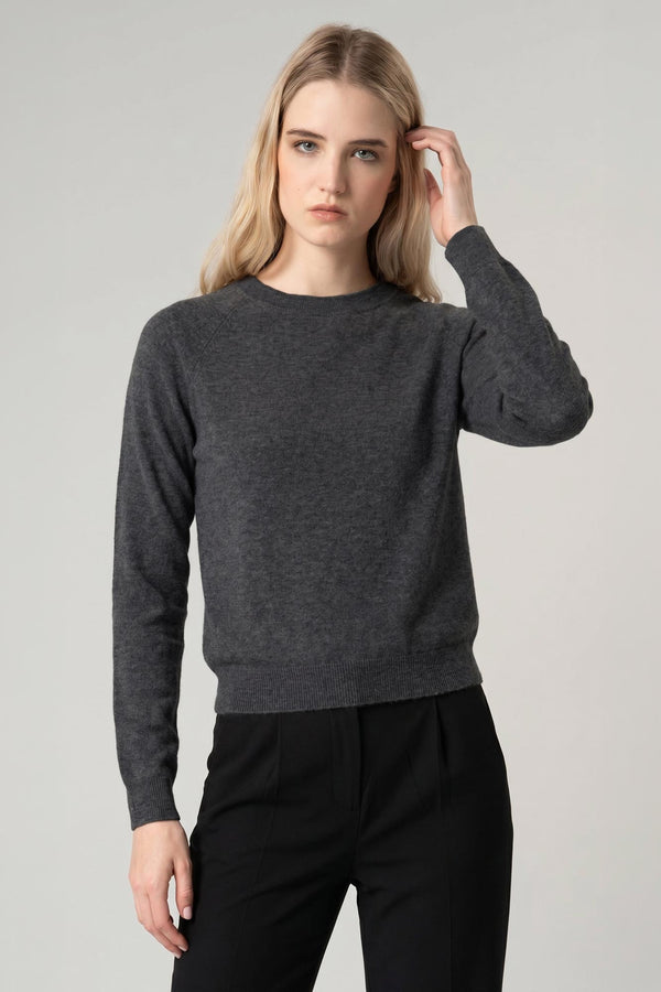 Girocollo Manica Raglan in Puro Cashmere Antracite