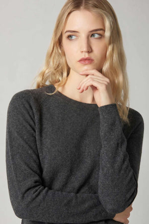 Girocollo Manica Raglan in Puro Cashmere Antracite