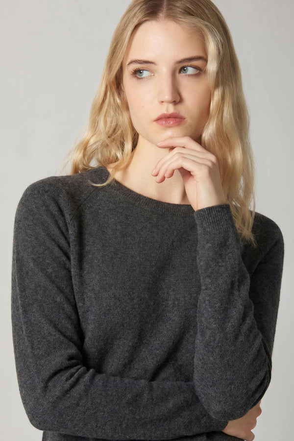 Girocollo Manica Raglan in Puro Cashmere Antracite