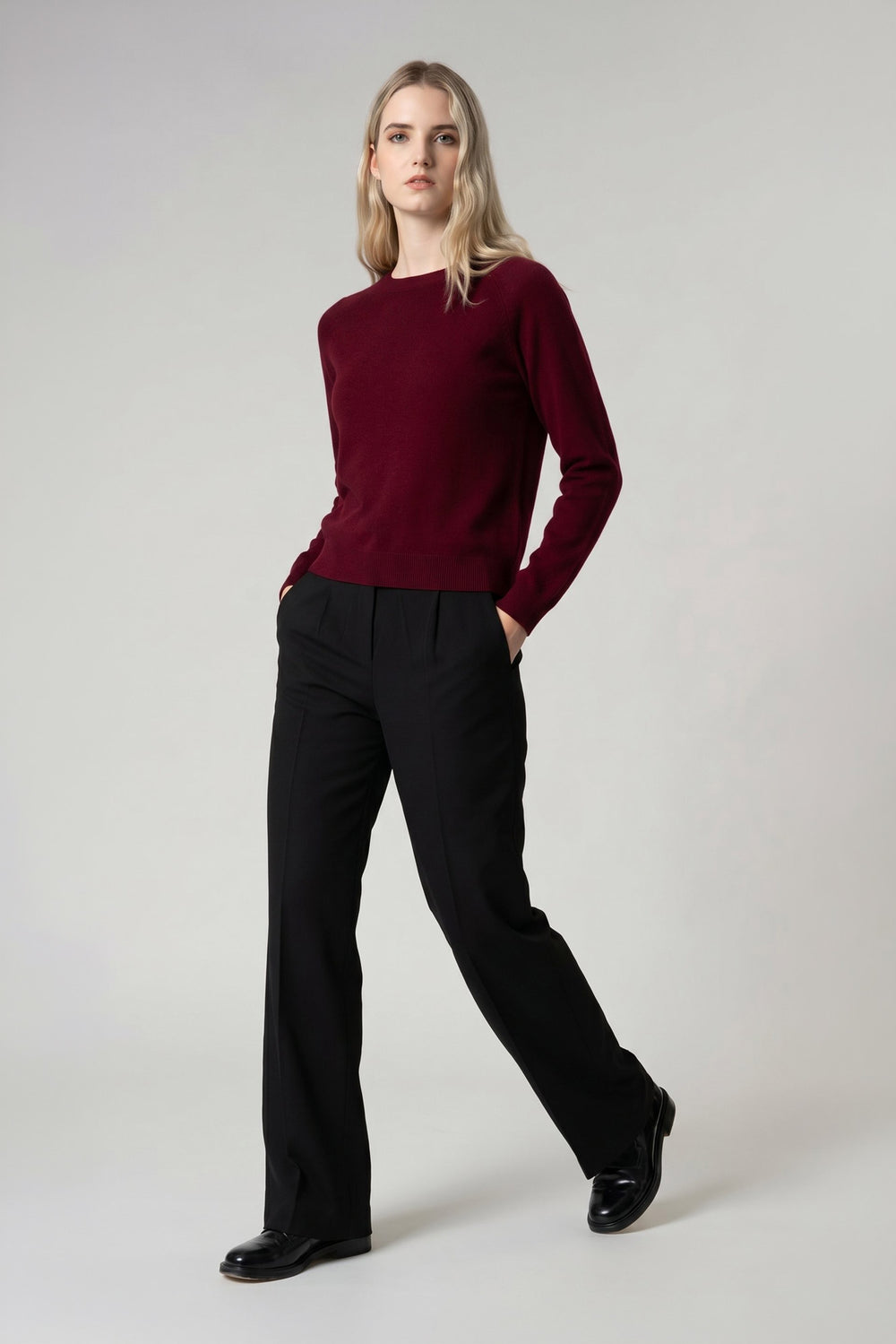 Girocollo Manica Raglan in Puro Cashmere Melograno