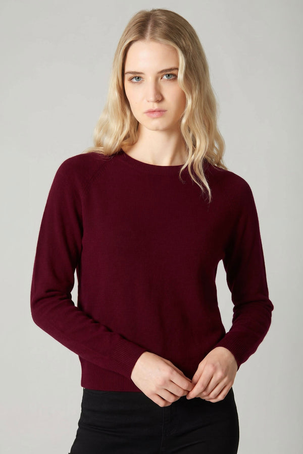 Girocollo Manica Raglan in Puro Cashmere Melograno