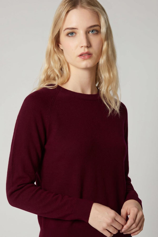 Girocollo Manica Raglan in Puro Cashmere Melograno