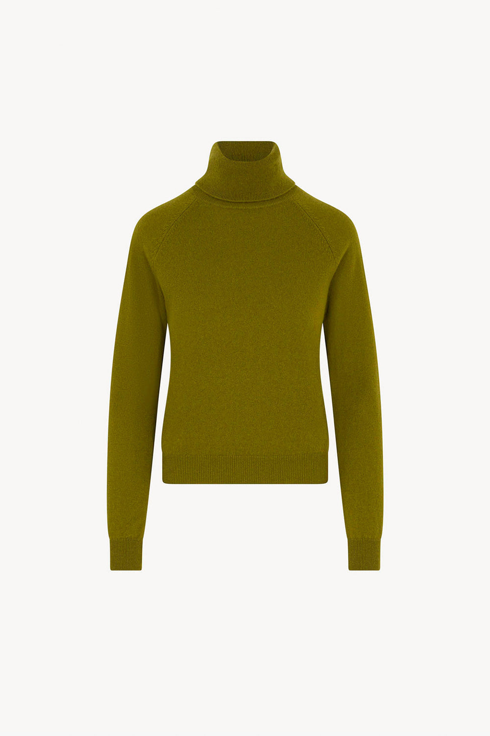 Olive Green Pure Cashmere Turtleneck Sweater with Raglan Sleeves
