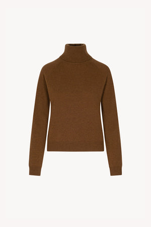Terracotta Pure Cashmere Turtleneck Sweater with Raglan Sleeves
