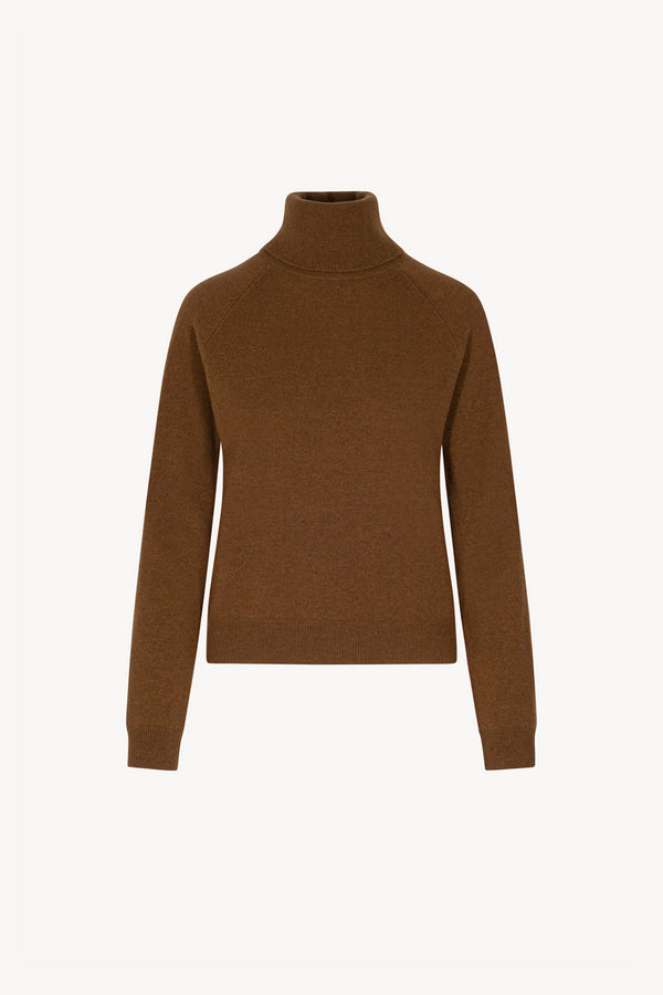 Terracotta Pure Cashmere Turtleneck Sweater with Raglan Sleeves