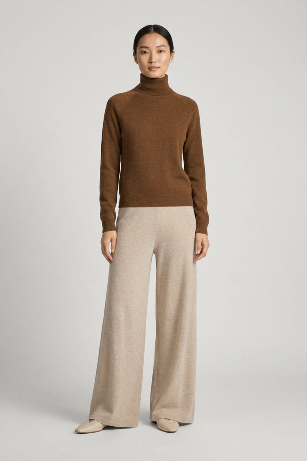 Terracotta Pure Cashmere Turtleneck Sweater with Raglan Sleeves