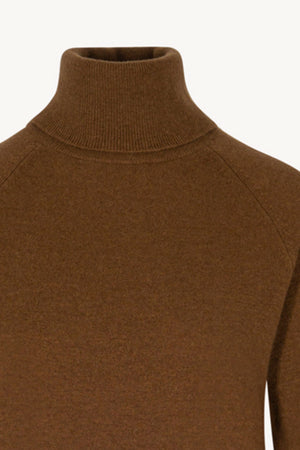Terracotta Pure Cashmere Turtleneck Sweater with Raglan Sleeves