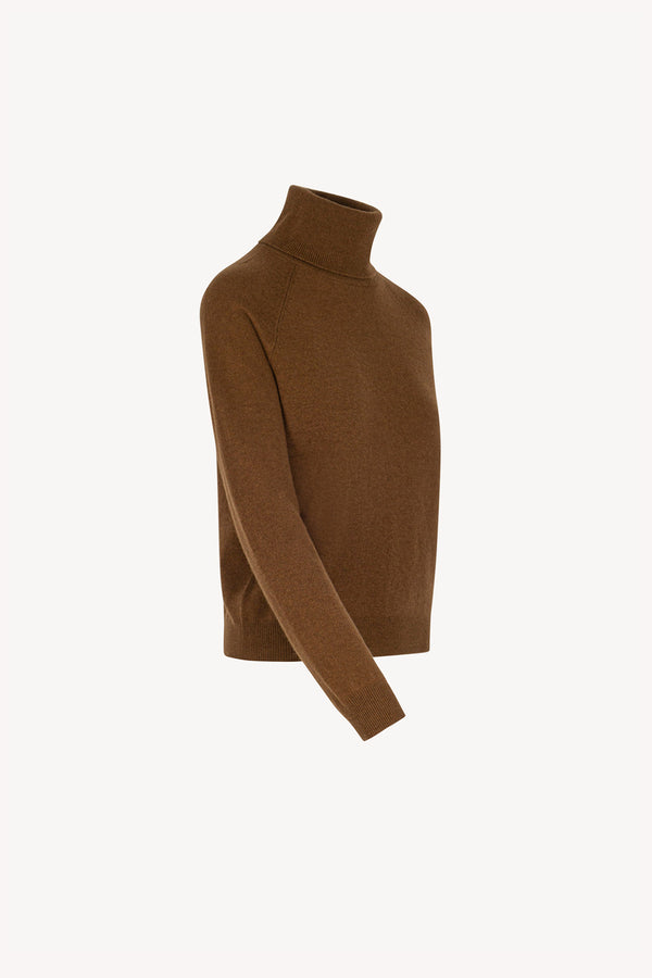 Terracotta Pure Cashmere Turtleneck Sweater with Raglan Sleeves