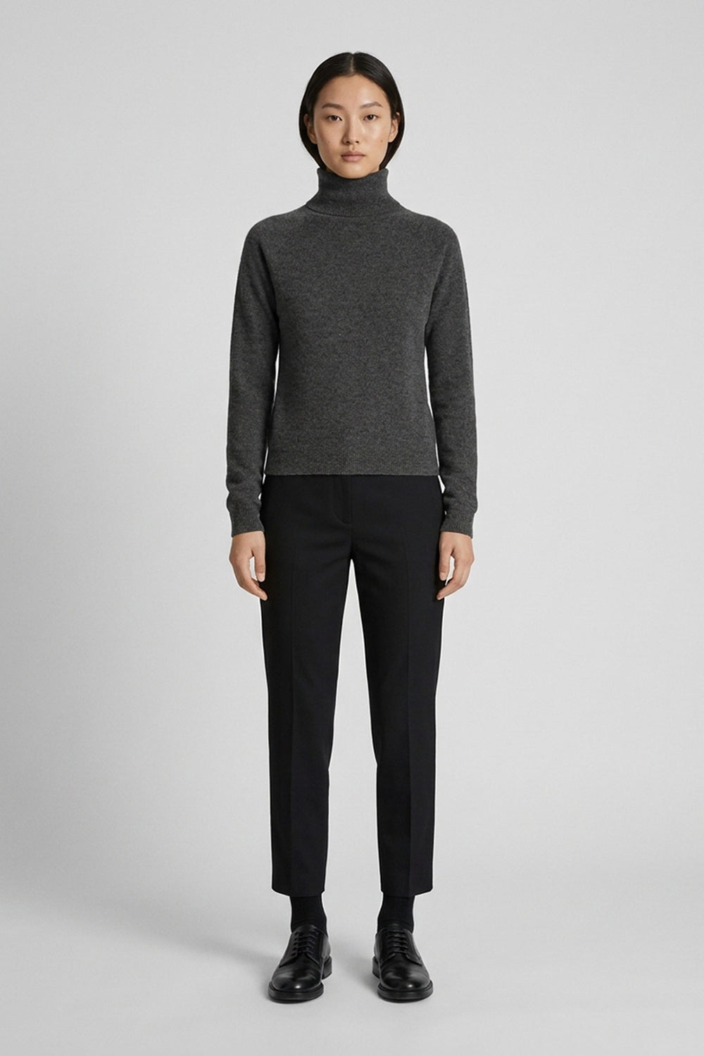 Anthracite Pure Cashmere Turtleneck Sweater with Raglan Sleeves