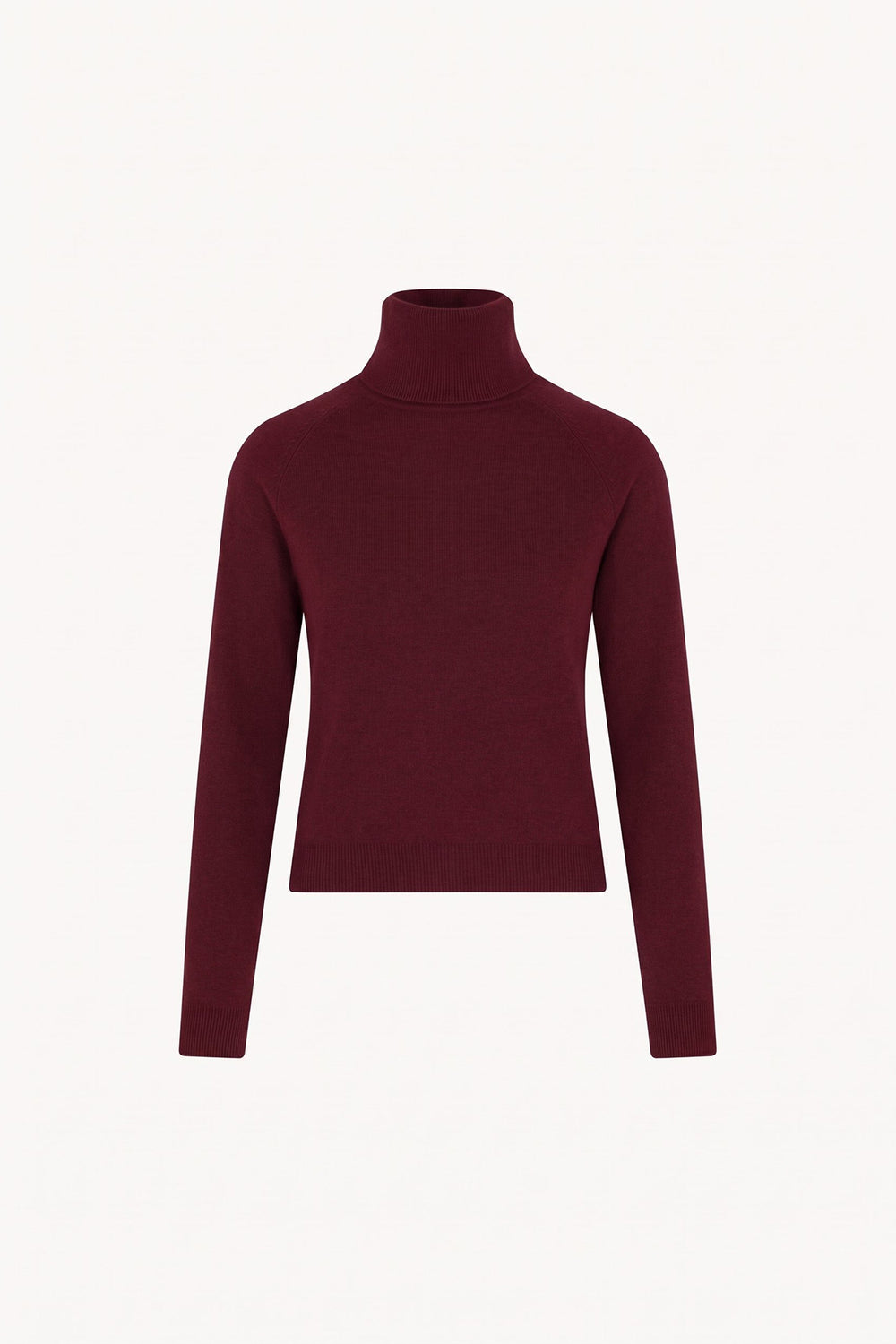 Dark Red Pure Cashmere Turtleneck Sweater with Raglan Sleeves