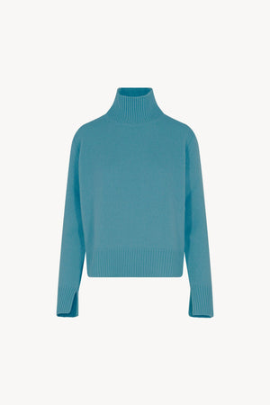 Maglia Lupetto Spacchi 8 Fili in Puro Cashmere Turchese