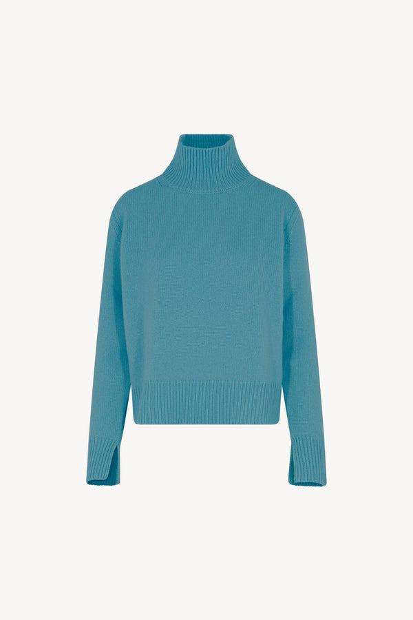 Maglia Lupetto Spacchi 8 Fili in Puro Cashmere Turchese