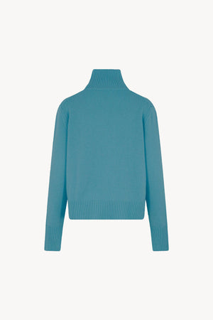 Maglia Lupetto Spacchi 8 Fili in Puro Cashmere Turchese