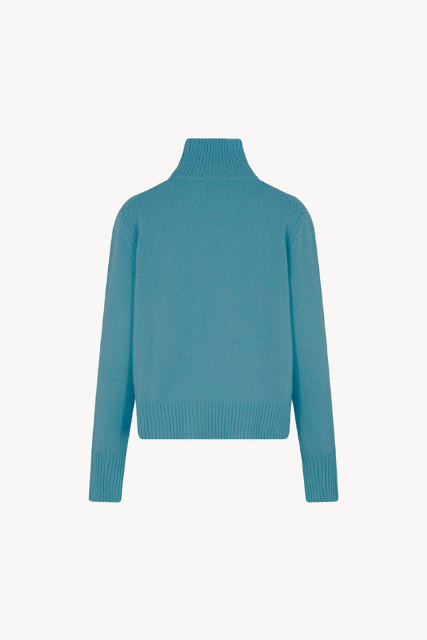 Maglia Lupetto Spacchi 8 Fili in Puro Cashmere Turchese