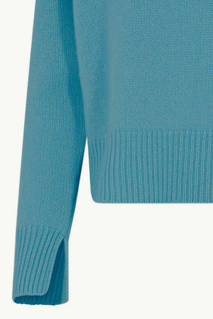 Maglia Lupetto Spacchi 8 Fili in Puro Cashmere Turchese