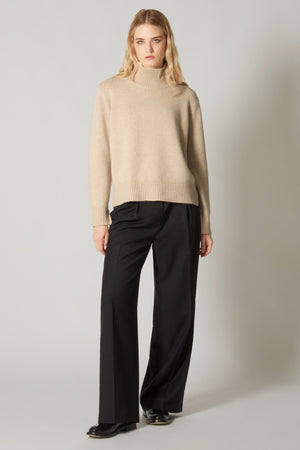 Maglia Lupetto Spacchi 8 Fili in Puro Cashmere Avena