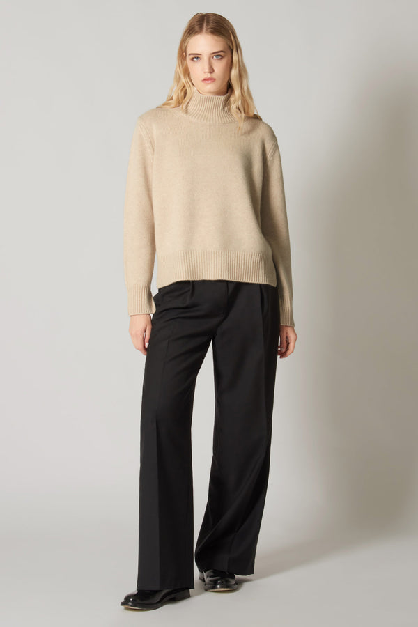 Maglia Lupetto Spacchi 8 Fili in Puro Cashmere Avena