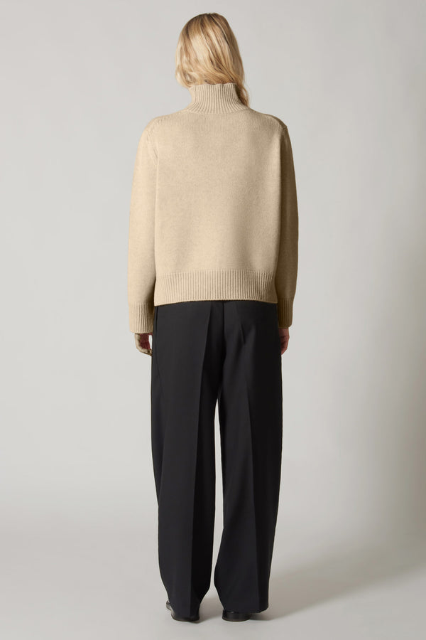 Maglia Lupetto Spacchi 8 Fili in Puro Cashmere Avena