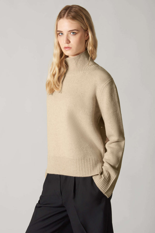 Maglia Lupetto Spacchi 8 Fili in Puro Cashmere Avena