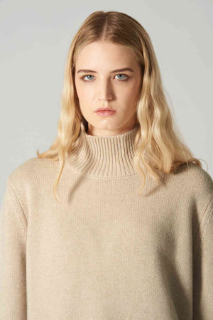 Maglia Lupetto Spacchi 8 Fili in Puro Cashmere Avena