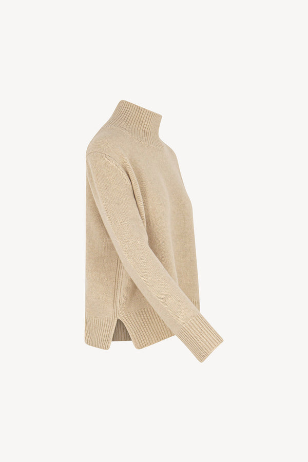 Maglia Lupetto Spacchi 8 Fili in Puro Cashmere Avena