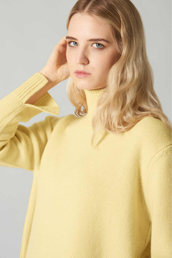 Maglia Lupetto Spacchi 8 Fili in Puro Cashmere Vanilla