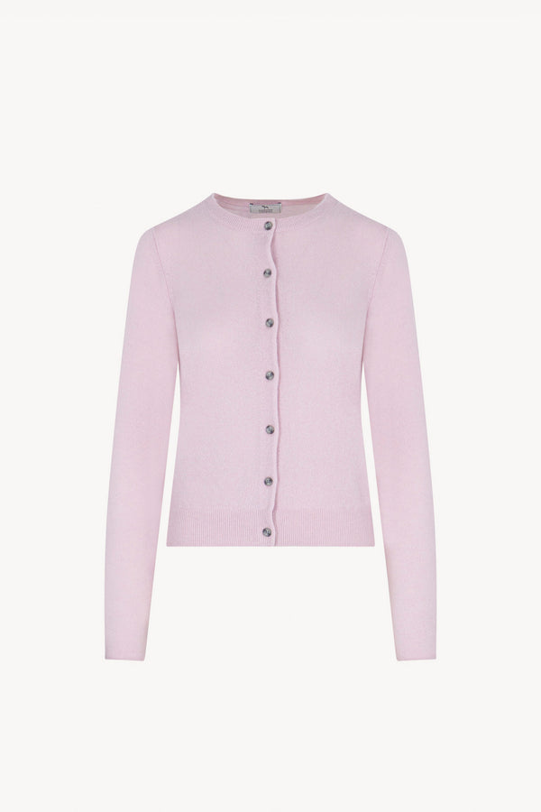 Cardigan Girocollo in Puro Cashmere Rosa