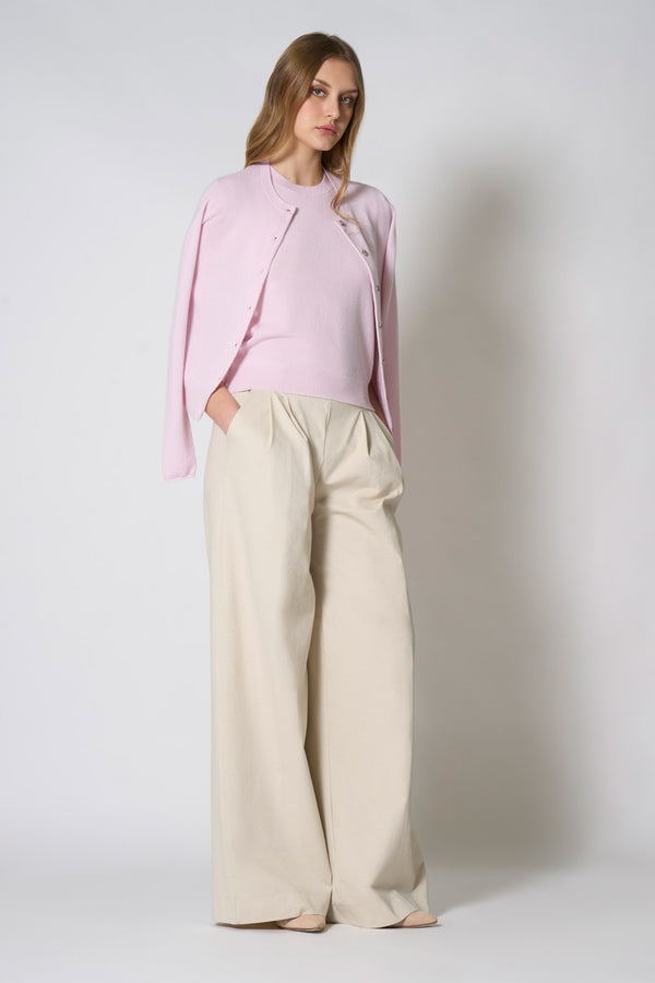 Cardigan Girocollo in Puro Cashmere Rosa