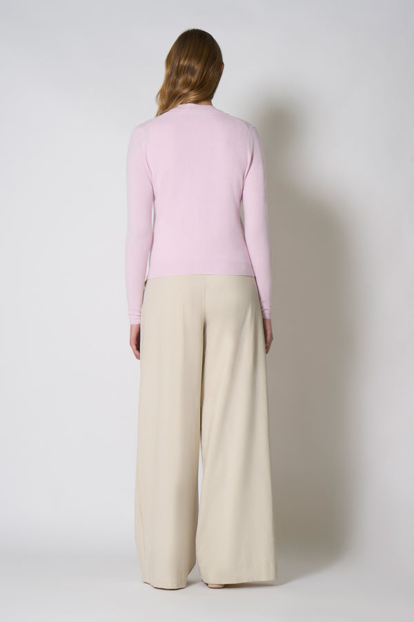 Cardigan Girocollo in Puro Cashmere Rosa