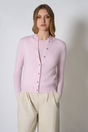 Cardigan Girocollo in Puro Cashmere Rosa