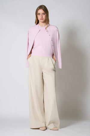 Cardigan Girocollo in Puro Cashmere Rosa