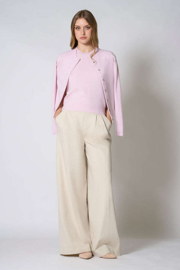 Cardigan Girocollo in Puro Cashmere Rosa