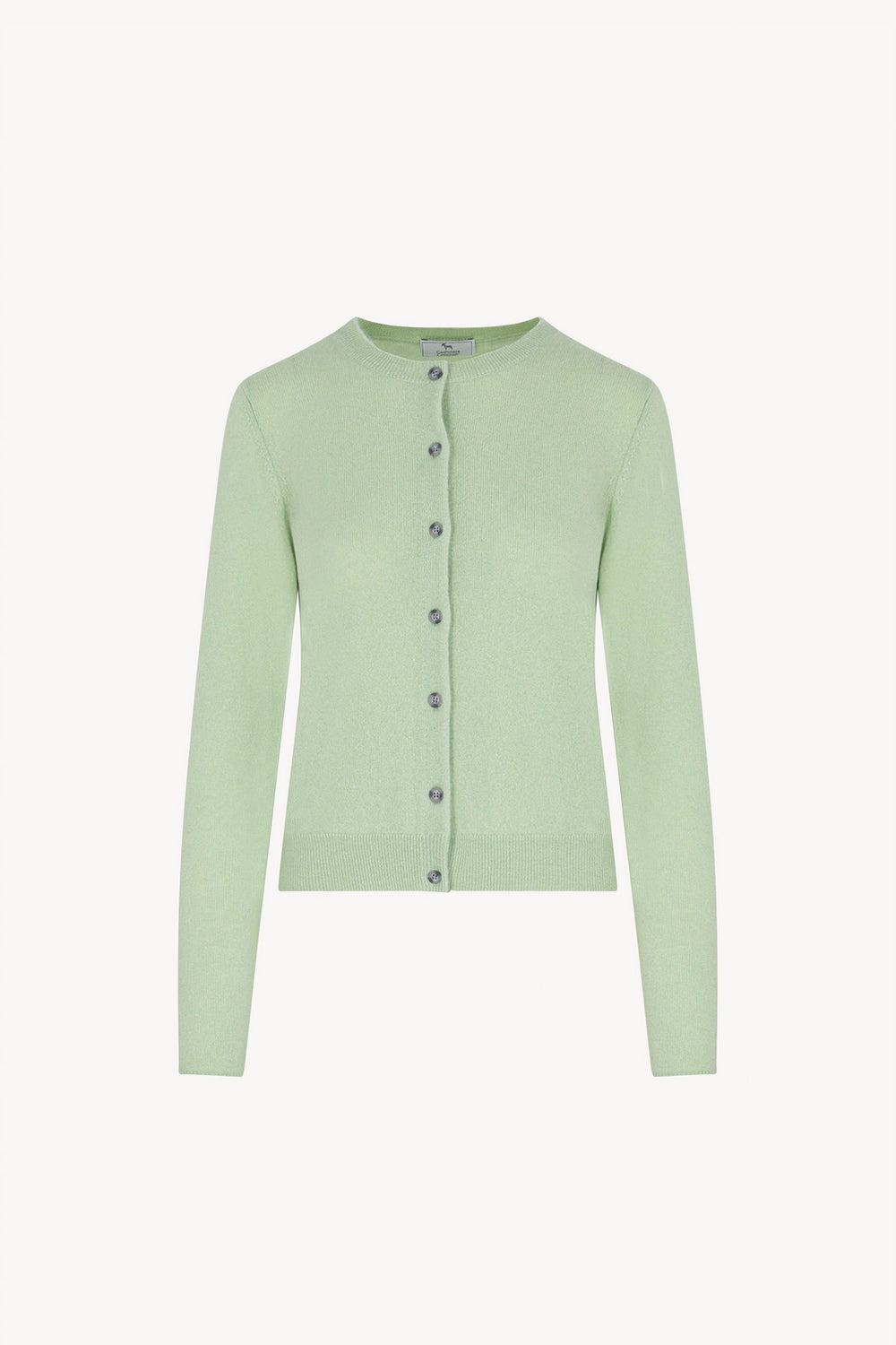 Cardigan Girocollo in Puro Cashmere Verde Pastello