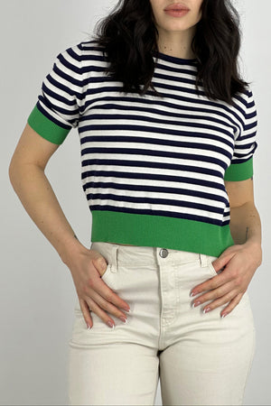 Girocollo Mezza Manica Righe Cotone - Seta - Cashmere