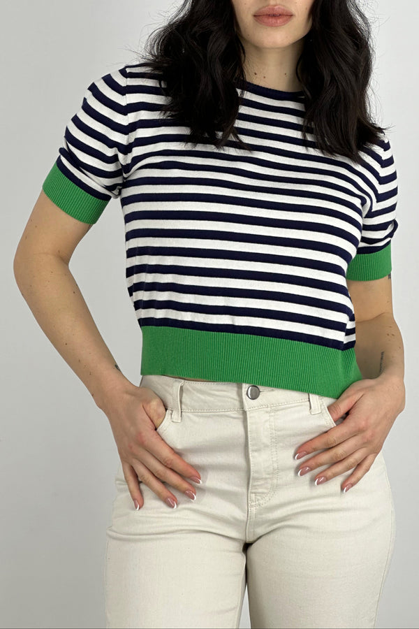 Girocollo Mezza Manica Righe Cotone - Seta - Cashmere