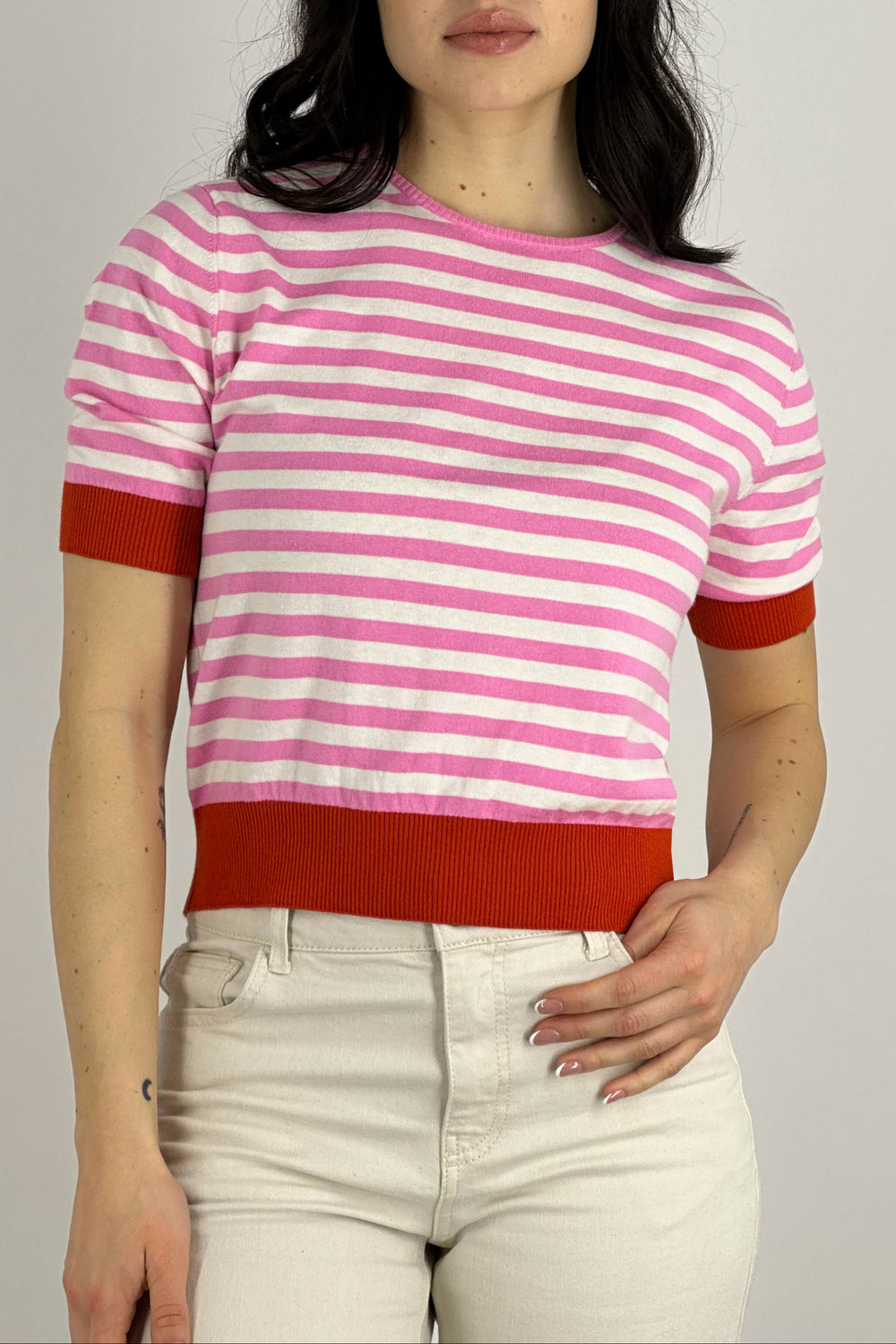 Girocollo Mezza Manica Righe Cotone - Seta - Cashmere